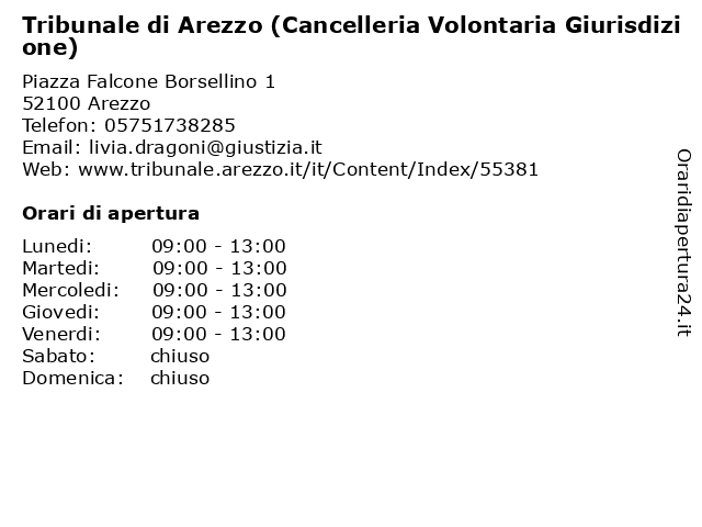 Orari di apertura Tribunale di Arezzo Cancelleria Volontaria